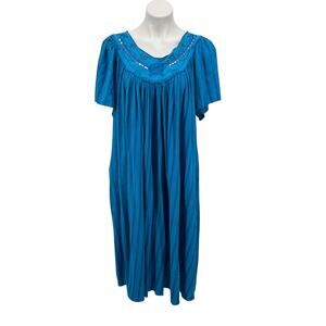 Comfort Choice Mumu House Dress SZ 1X Womens Blue Embroidered Floral 100% Cotton